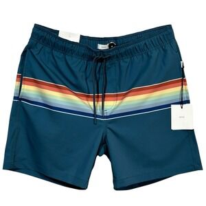 Onia Men's Lined Swim Trunks Size L (35X6) Deep Teal Quick Dry Mid-thigh Adjust